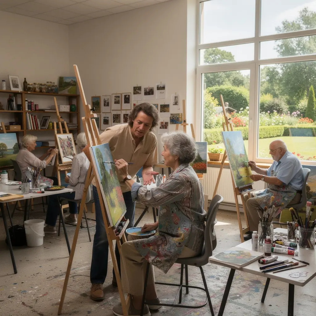 Feierliche Veranstaltung im Innenhof eines Seniorenheims