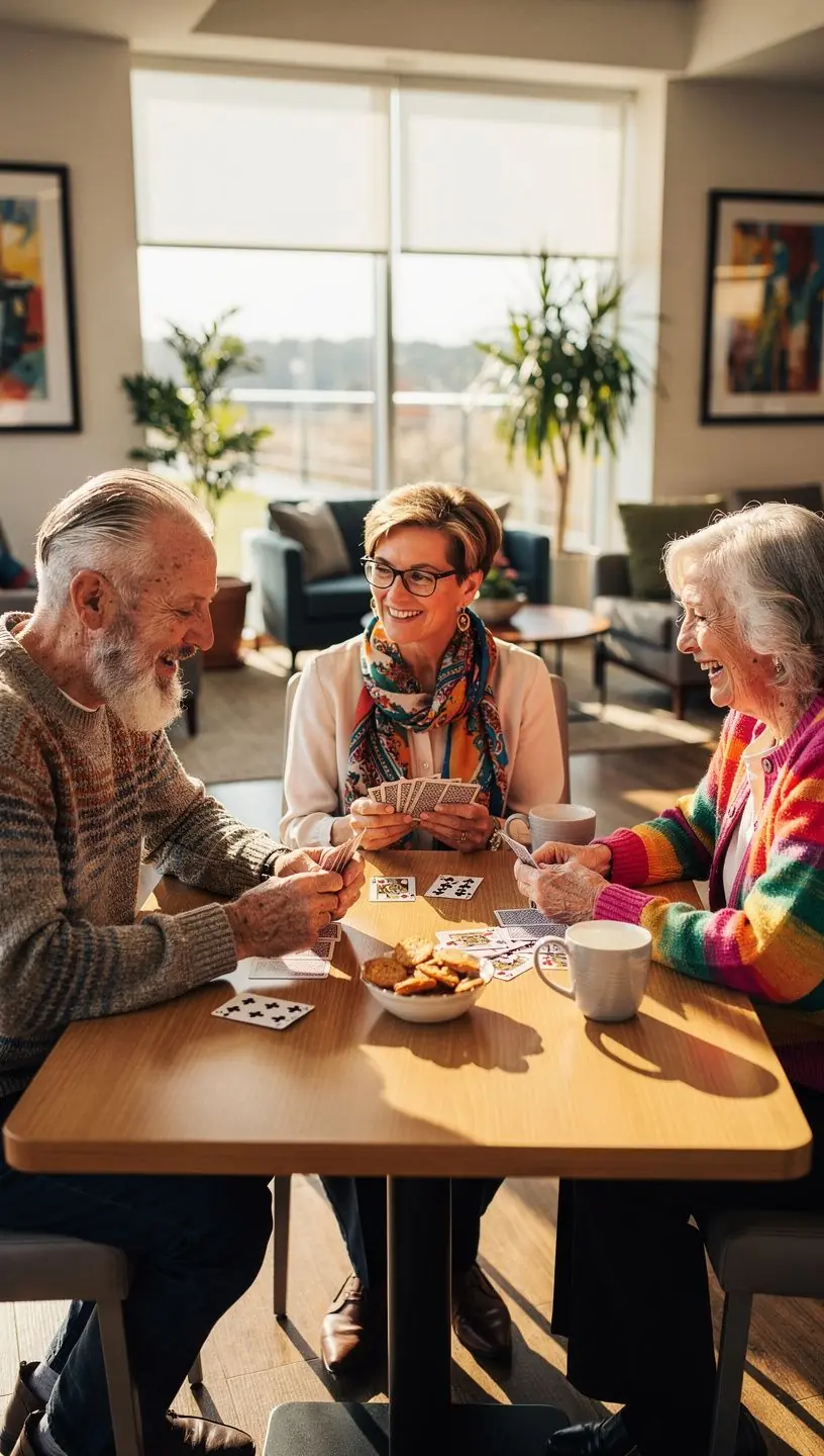 Eine aktivitätsreiche Gemeinschaftsräume, in denen Senioren an verschiedenen Freizeitveranstaltungen teilnehmen.