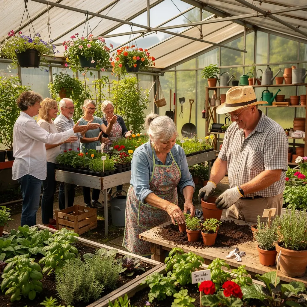 GemГјtliche Sitzecke in einem Altersheim mit Blick auf den Garten